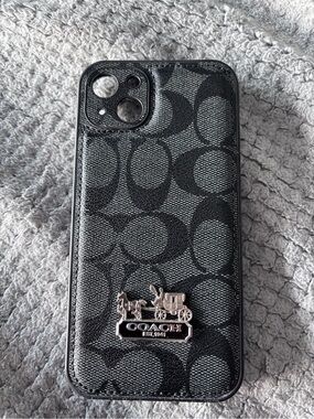 🖤COACH 🐎 Signature Canvas iPhone 15 Plus Case - Charcoal Black🖤
